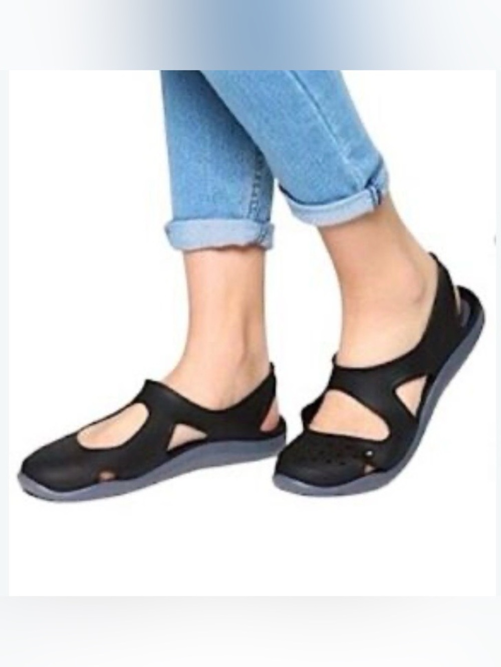 Crocs Sz 11 Women’s Swiftwater Wave Sandals Water Shoes Black Gray Sling-Back